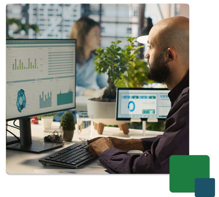 data strategy consultant at desk in charlotte office